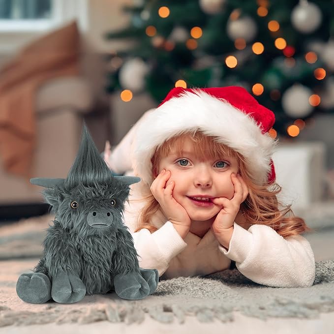 Heatable & Coolable Highland Cow Stuffed Animal, Microwavable Heating Pad for Soothing & Relaxation, Black Cattle Plushies for Stress Relief, Lavender Scented Stuffed Cow Gifts