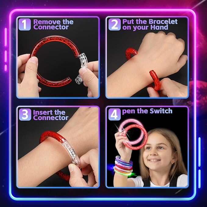 28 Pack Valentines Cards for Kids School, Glow Bracelets with Valentines Cards, Valentines Gifts for Kids Classroom, Glow in The Dark LED Bracelet Toys Party Favors, Kids Valentines Exchange Gifts