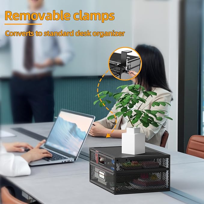 Under Desk Drawer Organizer No Drilling 2 Slide Out Drawer Under Desk Storage Drawer Clamp On Under Desk Management Drawer Organizer Suitable for Home and Office | No Drilling, Clamp On, Organizer