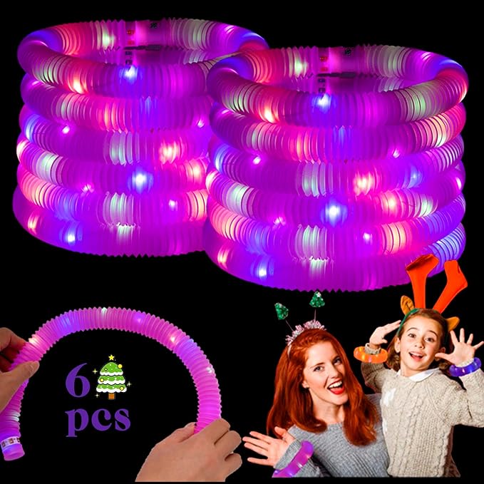 Light Up Glow Necklaces Bracelets Party Favors Accessories for Toddlers, Glow Sticks Pop Tubes for kids, Glow Birthday Camping Wedding Party Supplies Decorations for Boys Girls (Pink 6-pack)