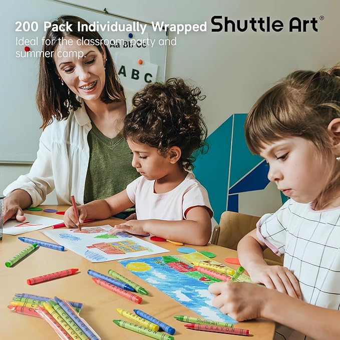 Shuttle Art Crayons Bulk Set - 200 Packs of 4 Assorted Colors (Total 800 Crayons), Non-Toxic Crayons Individual Packs for Party Favors, Restaurants, School Supplies for Teachers