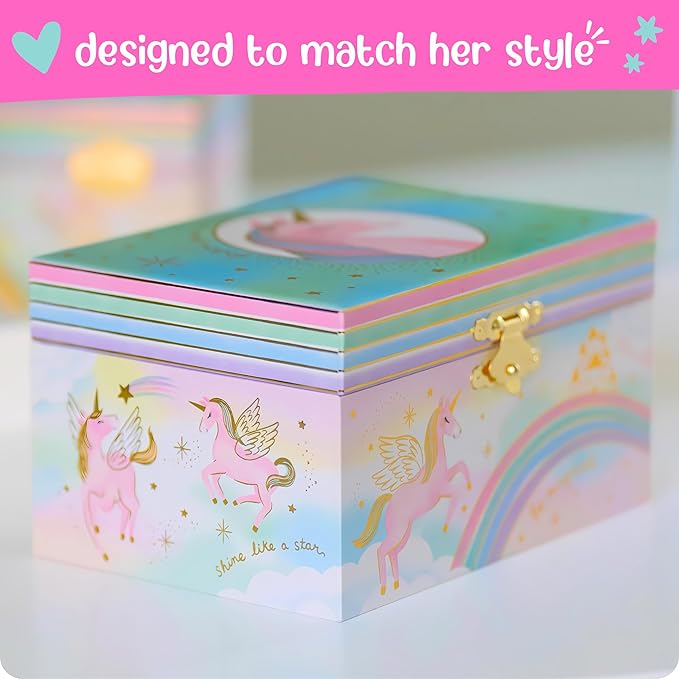 Giggle & Honey Musical Unicorn Jewelry Box for Girls - Kids Jewelry Box with Spinning Unicorn, Unicorn Gifts for Girls, Unicorn Toys - 6 x 4.7 x 3.5 in