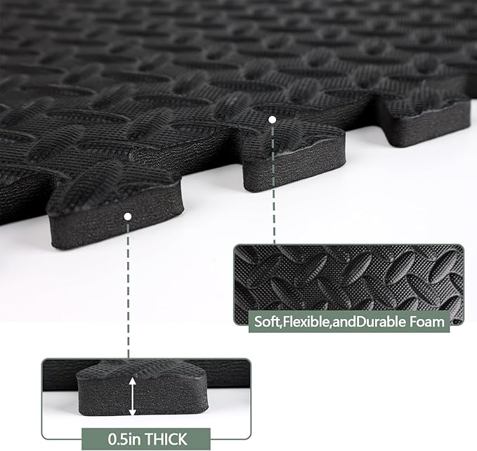 48 Sq Ft (12 Tiles) Interlocking Gym Mats, EVA Foam Puzzle Exercise Tiles for Home Gym, Yoga, Kids Playroom, Non-Slip Floor Protection