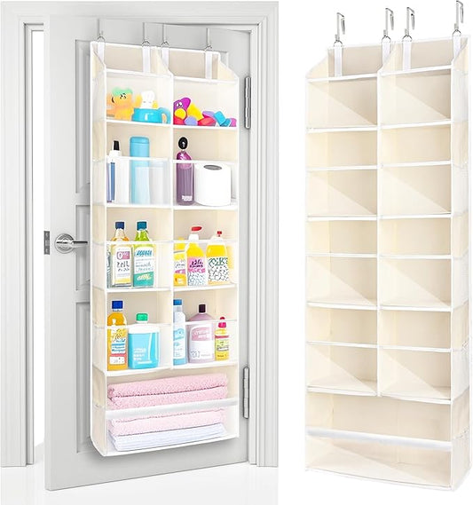ULG Over the Door Organizer, 5-Tier Extra Large Hanging Storage with 10 Mesh Pockets, 100 lbs Capacity, Heavy Duty Door Organizer for Closet, Bedroom, Nursery Storage, Beige