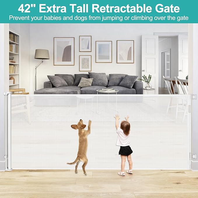 42" Tall X 95" Wide Extra Tall Baby Gate Extra Long Baby Gates for Large Openings Tall Retractable Baby Gate Retractable Dog Gate Long Baby Gates Indoor Extra Long Dog Gate Child Gates for Doorways