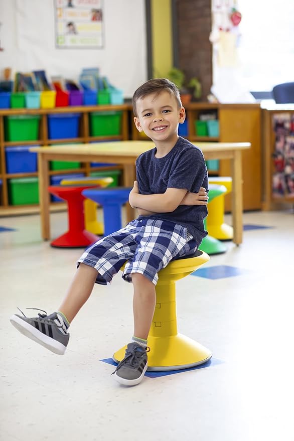 Storex Wiggle Stool – Active Flexible Seating for Classroom and Home Study, Adjustable 12-18 Inch Height, Yellow (00303U01C)