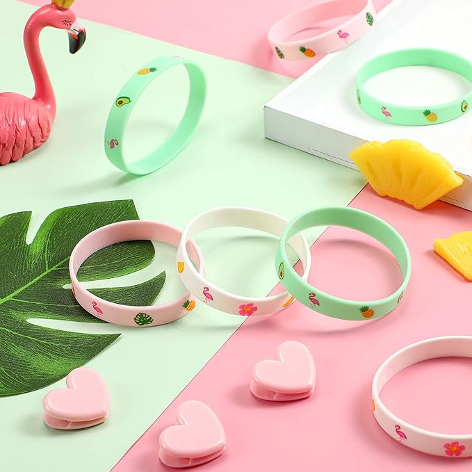 24 Pack Flamingo Wristbands Bracelets, Pineapple Pink Flamingo Silicone Wristband Luau Tropical Hawaiian Party Favors Goody Bag for Boys Girls Flamingo Birthday Summer Hawaiian Party Supplies