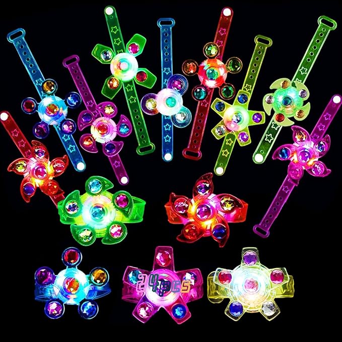 24pack LED Light Up Fidget Spinner Bracelets, Glow in The Dark Party Favors for Kids 4-8 8-12, Treasure Box Toys for Classroom, Birthday Gifts, Pinata Goodie Bags Stuffers