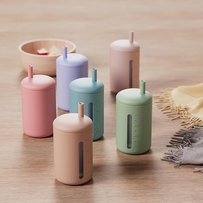 Silicone Straw Cup, 200ml Trainer Cup Toddler Training Straw Cup for Boys and Girls, Unbreakable, 100% Food Grade Silicone (Blush/Mauve)