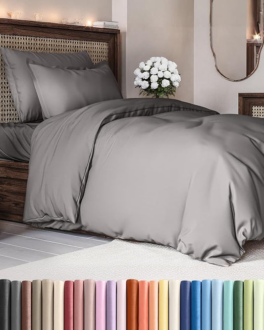 Duvet Cover Twin/Twin XL Size Set - Extra Soft Duvet Cover 68 x 90 with 1 Pillow Sham - Hotel Luxury, Easy Care and Fade Free w/ Zipper Closures & Ties - Comfy, Cozy Breathable Bedding Set (Dark Grey)