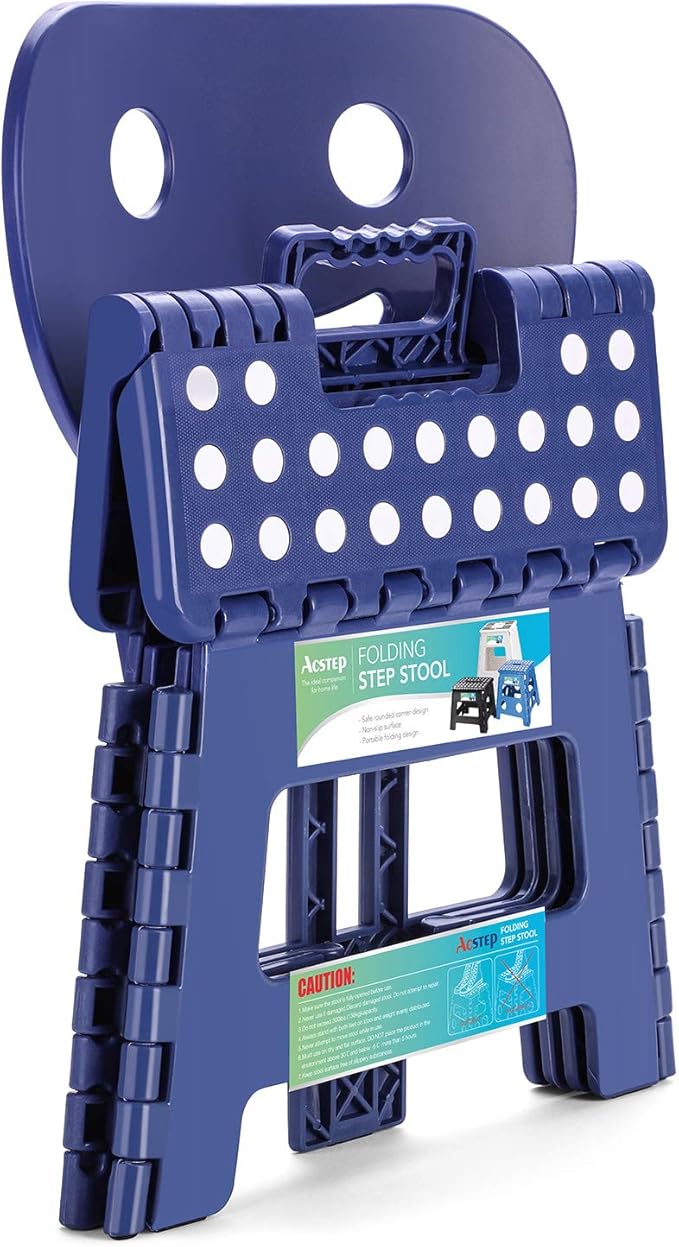 ACSTEP Folding Step Stool with Back Support for Kids,9" Kids Step Stool for Outdoor or Indoor Kitchen Step Stools and Bathroom Stool for Toddlers Boys Girls - Royal Blue