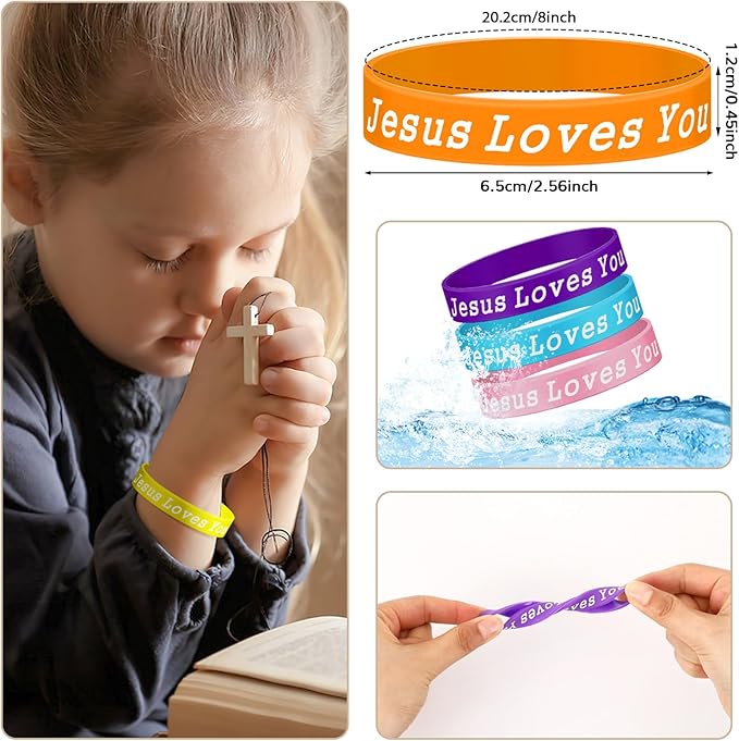 JUNEBRUSHS 42pcs Jesus Loves You Silicone Bracelets Bulk Colorful Christian Jesus Rubber Wristbands for Men Women Party Favors Gifts Supplies
