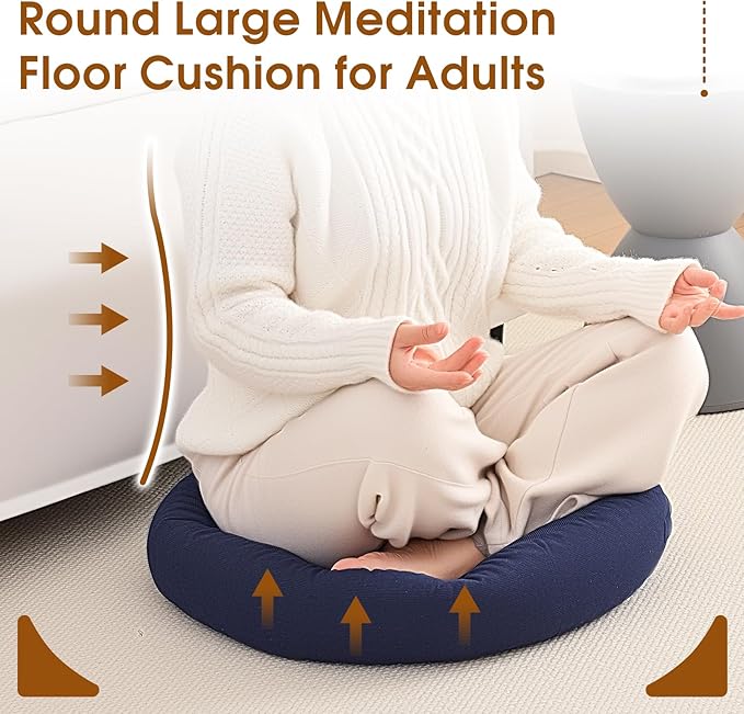 4Pcs Floor Pillows for Adults, 22x22 Inch Meditation Cushions, Large Round Sitting Cushion Living Room Memory Foam Pillow for Sitting (4, Navy, 22x22x4 Inch)