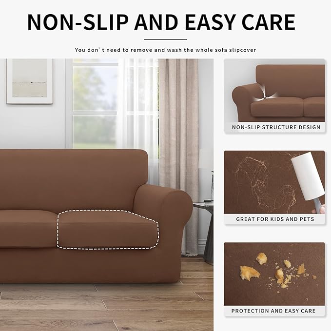 Easy-Going 100% Dual Waterproof Loveseat Cover Stretch Soft Couch Cover for Dogs, Sofa Slipcover for 2 Separate Cushion Couch Leakproof Furniture Protector for Kids, Pets Brown