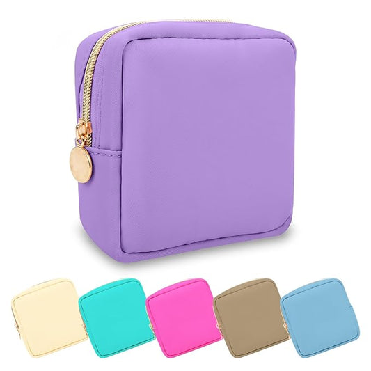 UIXIZQ Mini Makeup Pouch for Purse, Small Cosmetic Bag Pouch Nylon Travel Toiletry Organizers for Women Girls, Cute Zipper Pouch Coin Purse Preppy Storage Bag for School Work(Mini-Grape)