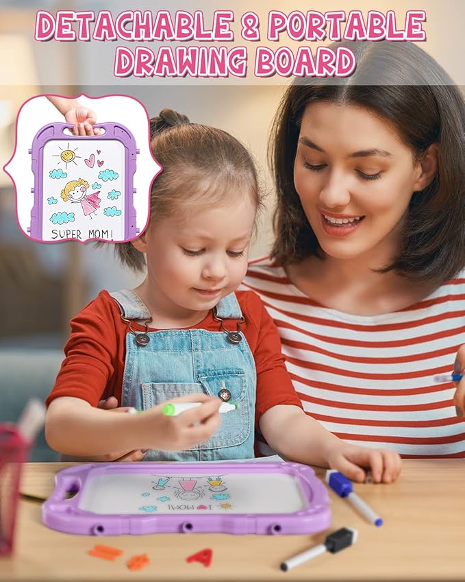 Lehoo Castle Easel for Kids, 4 in 1 Double Sided Kids Art Easel with Magnetic White Board & Chalk Board, Adjustable Standing Toddler Easel with Drawing & Writing Accessories - Gift for Boys and Girls