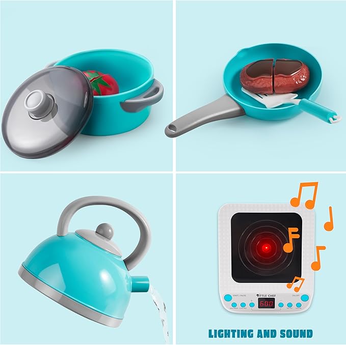 JOYIN Toy Food Set for Kids Kitchen, Pretend Play for Toddlers 1-3, Play Kitchen Appliances with Pots, Pans, Induction Cooker, Cutting Vegetables, Fake Food, Gift for Boys and Girls, Cooking Toy Set