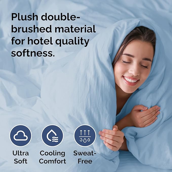 Duvet Cover Twin/Twin XL Size Set - Extra Soft Duvet Cover 68 x 90 with 1 Pillow Sham - Hotel Luxury, Easy Care and Fade Free w/ Zipper Closures & Ties - Comfy, Cozy Breathable Bedding Set (Sky Blue)
