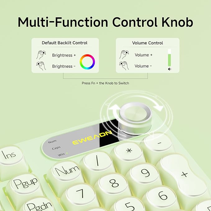 V102 Wired Keyboard, 98 Keys Creamy Gaming Keyboard with Number Pad, Display Screen & Media Knob RGB Silent Wired Cute Computer Keyboard for Laptop PC Gamer - Green