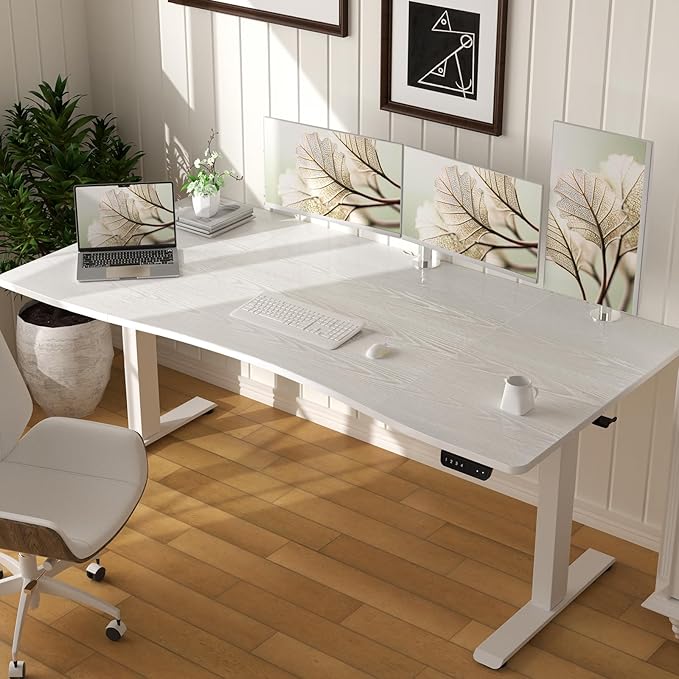 Veken 63 x 28 Inch Electric Standing Desk with Adjustable Height, Sit to Stand Computer Table for Study, Work or Gaming, Home Office Desk White