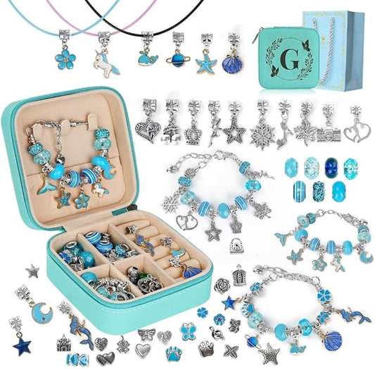 Charm Bracelet Making Kit, Kid Jewelry Making Kit for Girls 8-12, Unicorn Craft Kits for Teen Girls Toys Ages 3-10 Years Old Girl Gifts Trendy Stuff Birthday Christmas Gift with Initial Jewelry Box- G