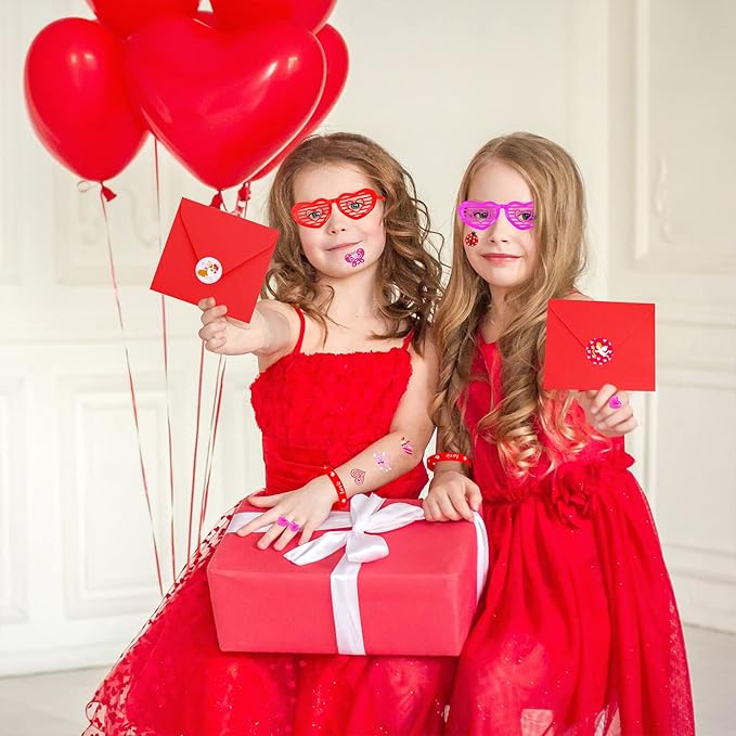 234 Pack Valentine's Day Party Favors Supplies Gift Exchage Cards Heart Glasses Bracelets Heart Stickers Stamper Sticky Hands Tattoo Bulk for Kids School Classroom Rewards Prizes Birthday Goodie Bags
