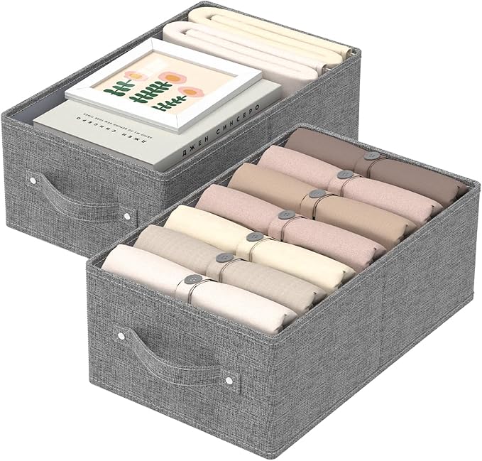 Collapsible Storage Boxes, Fabric Laundry Bins, Cube Baskets for Organizing Home, Office and Closet, Grey, 2 Pack, 16.1x9.8x6.4in
