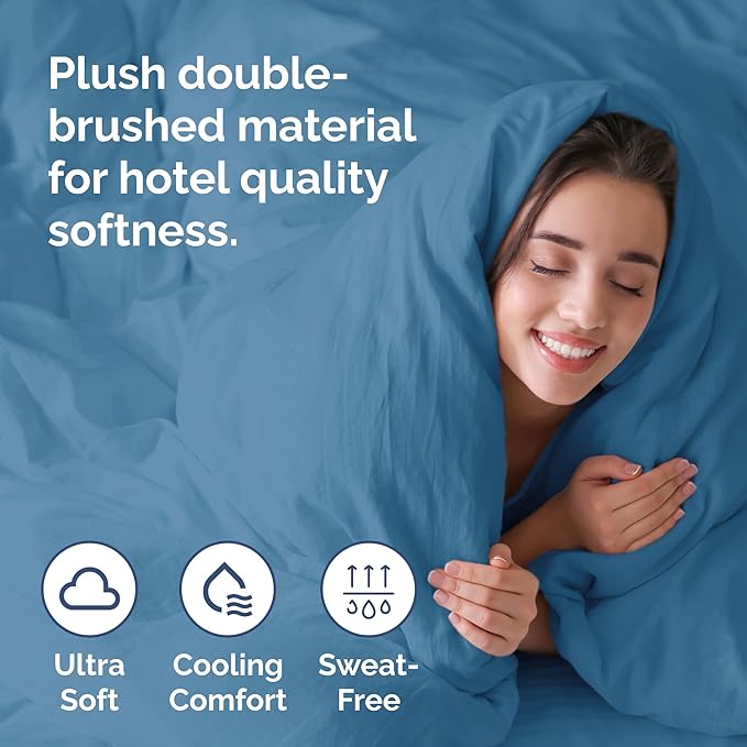 CGK Unlimited Duvet Cover Full Size Set - Extra Soft Full Size Duvet Cover 80 x 90 with 2 Pillow Shams - Hotel Quality w/Zipper Closures & Ties - Bedding and Bed Linens Set (Denim Blue)