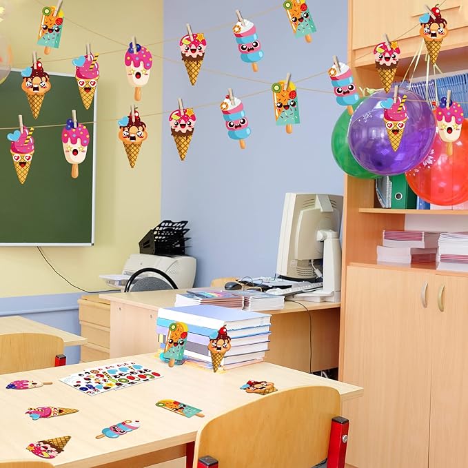 30 Packs Summer Ice Cream Craft Kits for Kids Sweets DIY Sticker Art Craft Set for Early Education Home Class Day-Care Fun Game Activities Summer Party Favors
