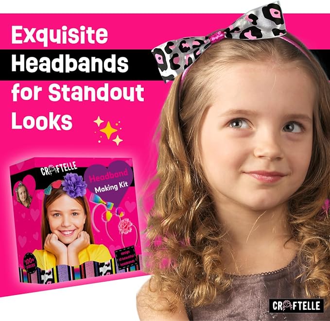 Headband Making Kit for Girls - Make Your Own Fashion Headbands - Hair Accessories Girls Crafts Ages 5-7 - DIY Arts and Crafts Birthday Gifts for 5 6 7+ Year Old Girls – 5 6 7 Year Old Girl Gift Ideas