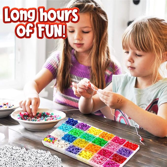 Goody King Jewelry Making Kit Beads for Bracelets - 5000+pcs Bead Craft Kit Set, Glass Pony Seed Letter Alphabet DIY Art and Craft - Gift for Her Women Kid Age 6 7 8 9 (9mm)