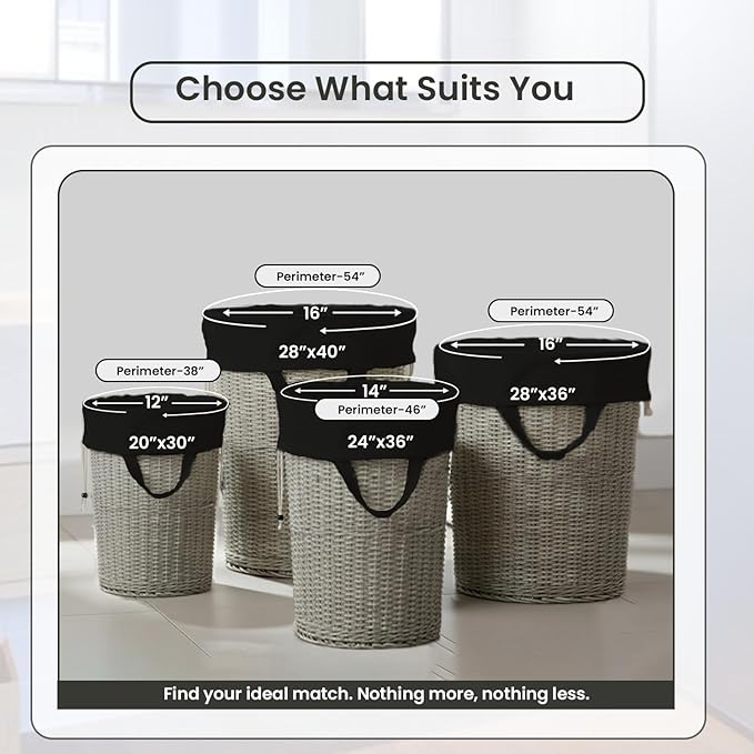 LFH Home Large Premium Cotton Canvas Laundry Bag with Drawstring and Handles Heavy Duty, Multi-Use, and Washable for Home, Travel, College or Storage 28x 40 (Pack of 6)-Black