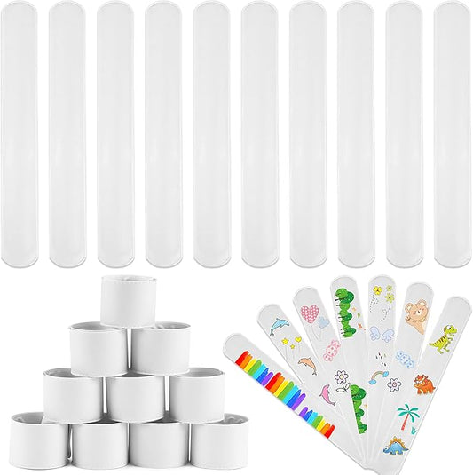 JUNEBRUSHS 56 Pack Slap Bracelets White Blank DIY Slap Bands for Kids Soft Wristband Party Favors Snap Bracelets Bulk for Boys Girls School Craft Projects Birthday Gifts Toys Party Bag Fillers