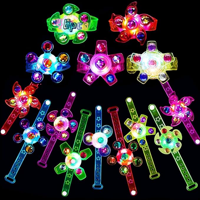 48pack LED Light Up Fidget Spinner Bracelets, Glow in The Dark Party Favors for Kids 4-8 8-12, Treasure Box Toys for Classroom, Birthday Gifts, Pinata Goodie Bags Stuffers