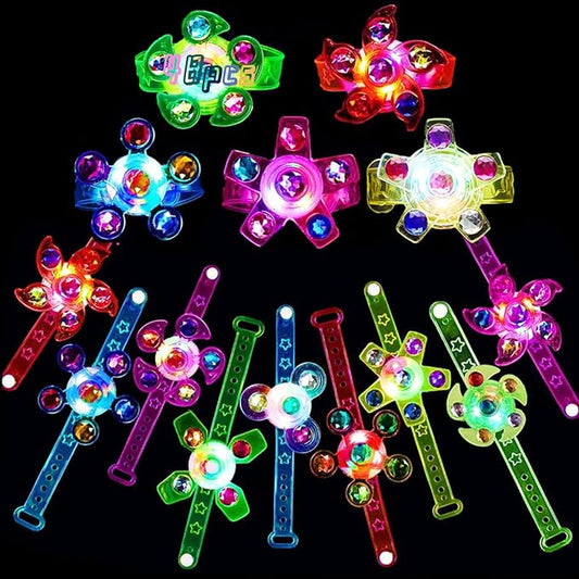48pack LED Light Up Fidget Spinner Bracelets, Glow in The Dark Party Favors for Kids 4-8 8-12, Treasure Box Toys for Classroom, Birthday Gifts, Pinata Goodie Bags Stuffers