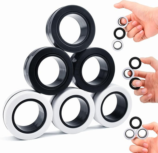 Cevioce 6 PCS Magnetic Ring Fidget Toys Set,Easter Basket Stuffers Finger Spinner Pack for Teens Adults and Kids,Coolest Magnet for ADHD Anxiety Relief Toy for 8+ Year Old Boys Valentine's Day Gifts
