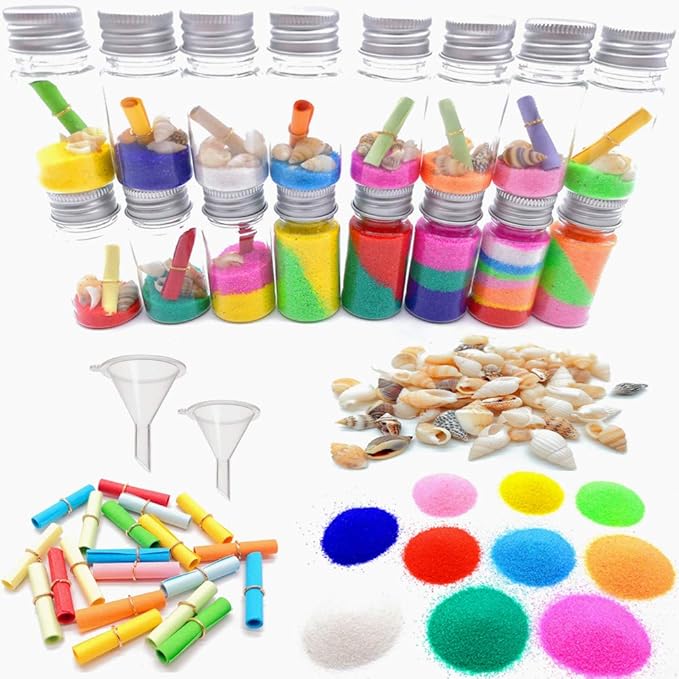 Guaishou DIY Sand Art and Crafts Kit Wishing Bottles Colorful Sands Beach Sea Shells Message Paper