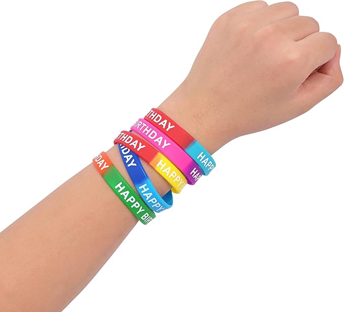 66 Pieces Birthday Rubber Bracelets(22 Styles),Colored Birthday Wristbands for Birthday Party Favors,Stretch Birthday Rubber Wristbands for Birthday Party Supplies
