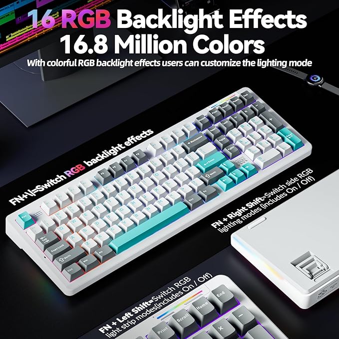 LINGBAO K98 - 96% Mechanical Keyboard Wireless,10000mAh Battery,Wireless Gaming Keyboard BT5.0/2.4G/USB-C, Gasket Hot Swappable,RGB Backlit, Creamy Sounding Keyboards with Number Pad for Win/Mac/PC