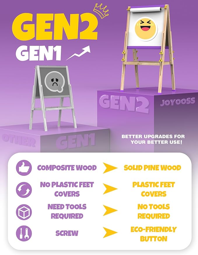 JOYOOSS Easel for Kids Art Easel Kids Easels for Toddlers Easel, Easley for Toddlers Dual-Sided Adjustable Magnetic Easel for Toddlers Easel for 2 Year Old and Toddler Art Easel for Kids Ages 4-8 8-12