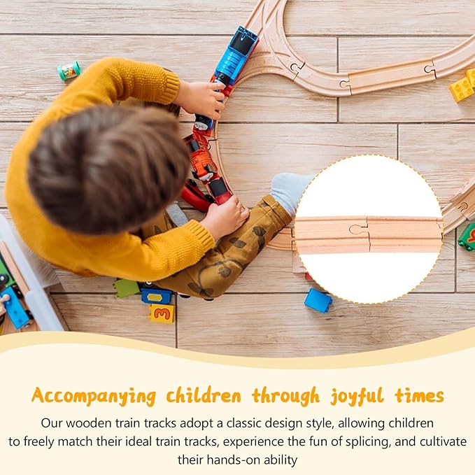 20 Pcs Straight Wooden Tracks Expansion Wood Train Track Pieces Connectors Adapters Male Male Female Female Train Track Wood Starting Wooden Bridge Accessories Compatible with Railroad Set