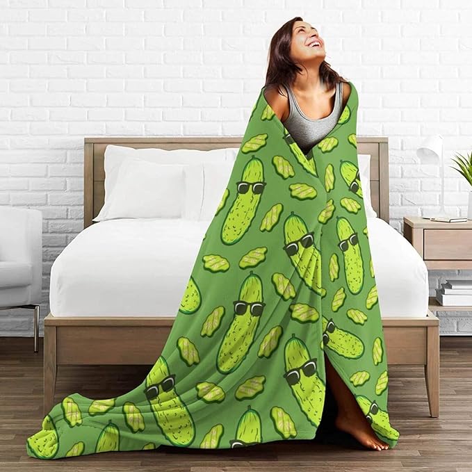 Pickle Blanket for Boys Girls, Cute Pickle Themed Design Printed Throw Blankets for Kids Lap, Chair, Warm Soft Cozy Blanket, 30"x 40"