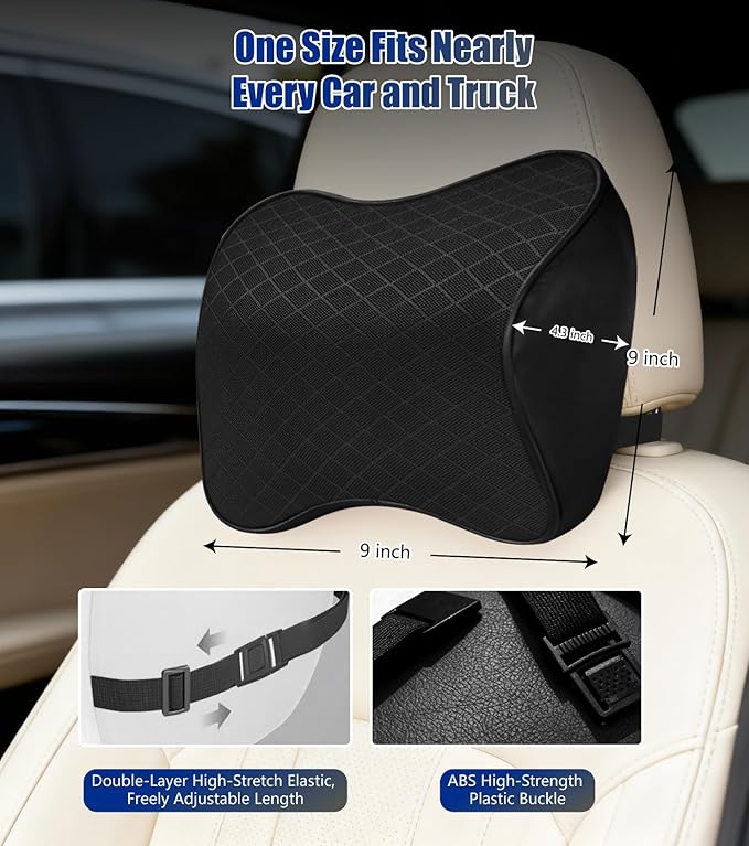 2Pcs Premium Car Neck Pillow – Car Headrest Pillow for Neck PainRelief with Premium Memory Foam,600D Oxford Fabric & 100D High Elastic Memory Foam – UltimateComfort Neck Pillow for Car, Driving