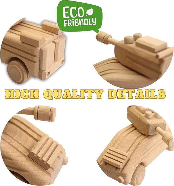 Handmade Wooden Toy Transporter, Paintable WW2 Army Car, Rotating Turret & Wheels, Children's Handcrafted Military Toy, Ideal for Boys, Decoration, Kids Play and Learning
