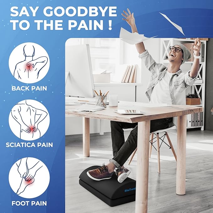 BlissTrends Foot Rest for Under Desk at Work-Versatile Foot Stool with Washable Cover-Comfortable Footrest with 2 Adjustable Heights for Car,Home and Office to Relieve Back,Lumbar,Knee Pain-Black Long