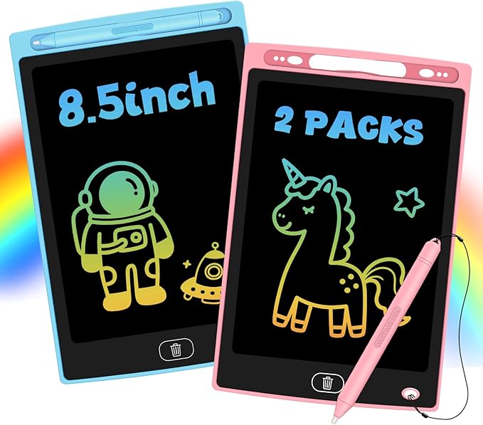 2 Pack LCD Writing Tablet for Kids, Erasable and Reusable Toddler Doodle Board in 8.5 inch, Ideal Educational Drawing Pad for Learning Toy for Ages 3-8 Gifts for Girls Boys