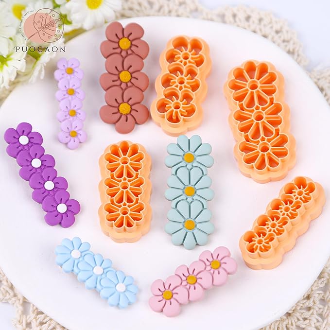 Puocaon Barrette Hair Clip Shape Cutters - 6 Pcs Daisy Flower Cutters for Polymer Jewelry Making and Barrettes