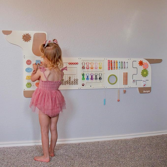 Beright Dog Activity Wall Busy Board Panels, Montessori Sensory Toys, Toddler Learning Activity Center, Perfect for Toddler Playroom & Children's Daycare, White