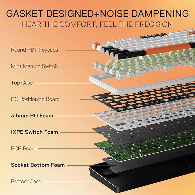 Redragon K689 PRO Wireless Gasket RGB Gaming Keyboard, 108 Keys Mechanical Keyboard w/Extra 4 Hotkeys, Upgraded Hot-swappable Socket, 3-Layer Noise Dampening, Round PBT Keycaps, Custom Linear Switch