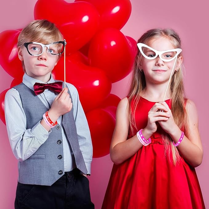 48Pcs Valentines Day Party Favors Silicone Bracelets Slap Bracelets Assorted for Kids Girls Boys Toddlers Valentines School Classroom Exchange Prizes Gifts